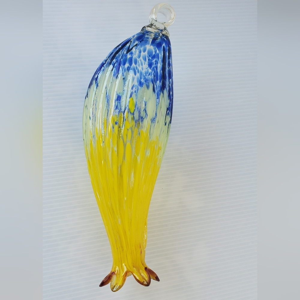 Hand Blown Glass Multicolor Hanging HUMMINGBIRD FEEDER Art Glass 9" Floral Gourd